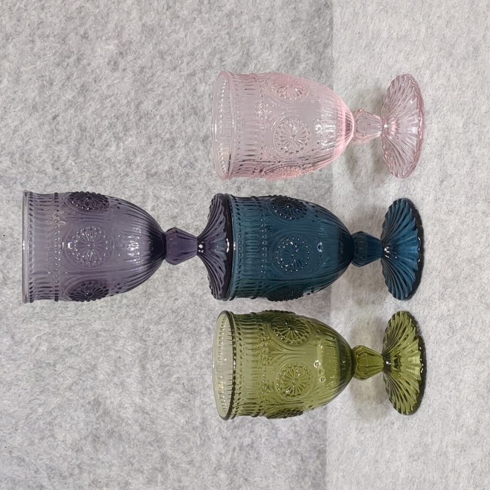 Anthropologie Embossed Colored Glass Boho Chic Wine Goblets Set of Four - Picture 6 of 10